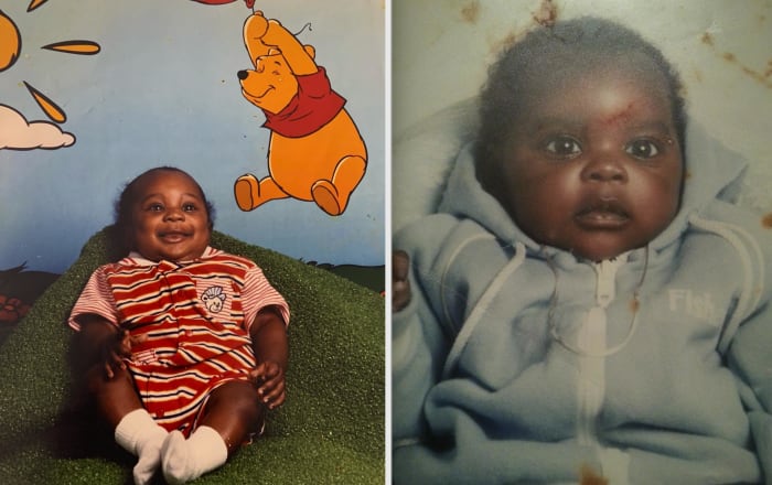 Trey Sermon and his half-brother at age 2